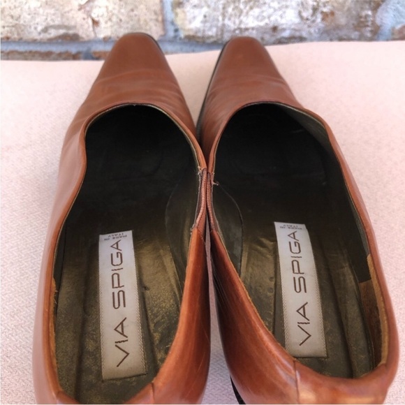Via Spiga Made in Italy Vintage Coñac Leather Western  Pointed Toe Heel Shoes 9 - Picture 6 of 16